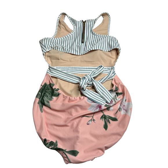 ALBION FIT Island Fever One Piece Swimsuit Floral Striped Women's Size XL FLAWED - Picture 2 of 12